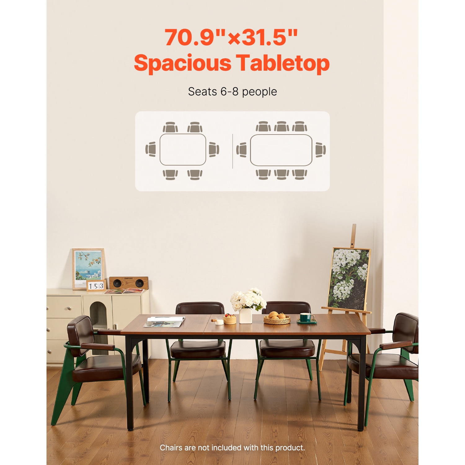 71in Rectangle Dining Table Wood Kitchen Table For 6-8 Person Brown (Only Table)_voghion.com